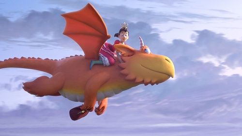Zog, dracs i heroïnes. Dragón volando con princesa