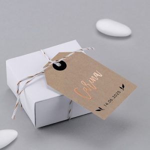 Etiqueta con letras en cobre