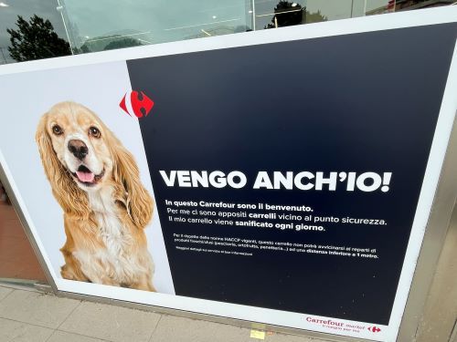 Cartel normas napoles entrada supermercado perros en la Campania