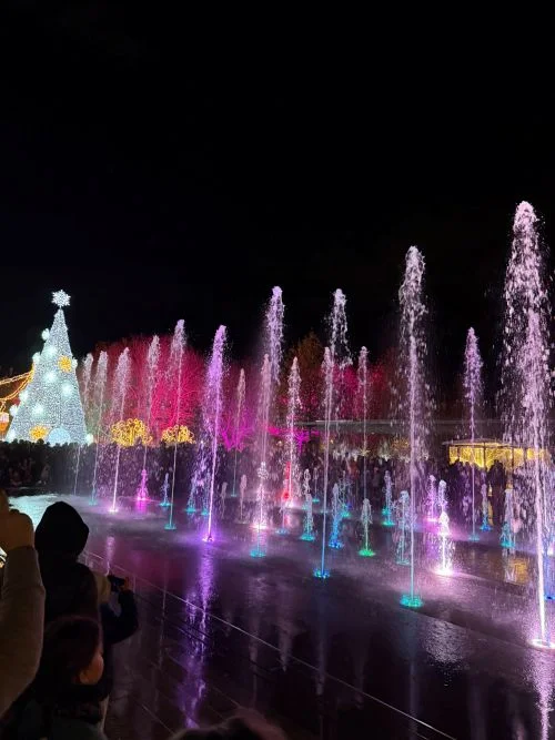 Fuente con luces y villancicos de Navidad